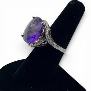 Vintage Sterling Silver Lab Amethyst Princess Ring, size 7.5